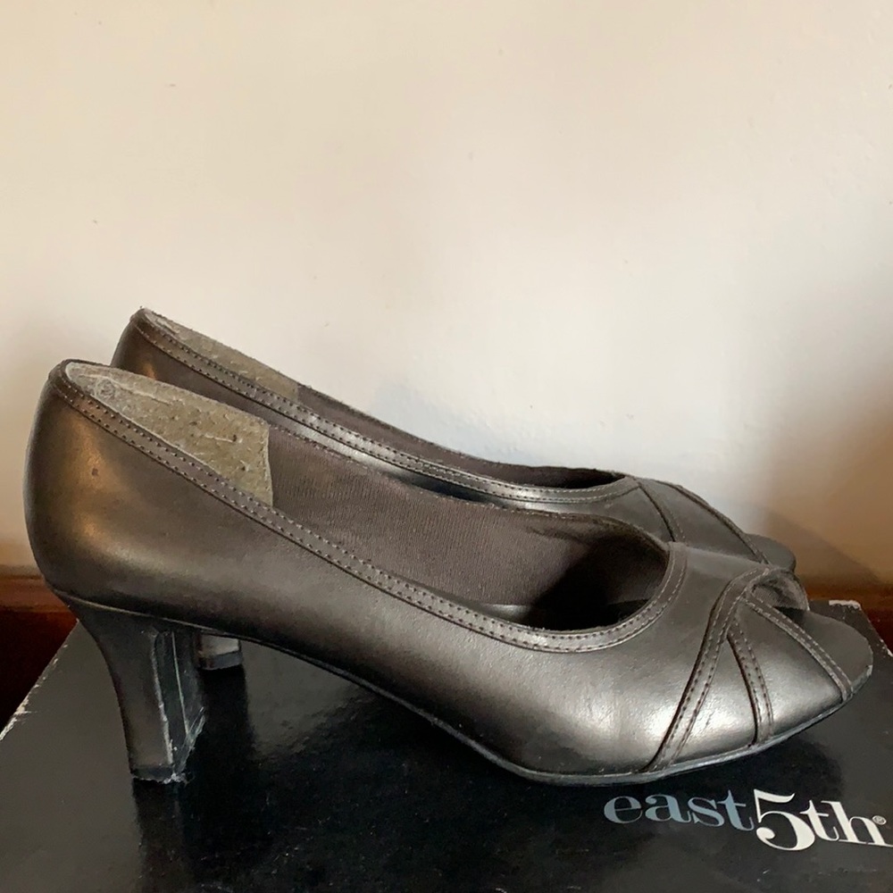 East 5th Ivy Pewter Peep-toe Heel